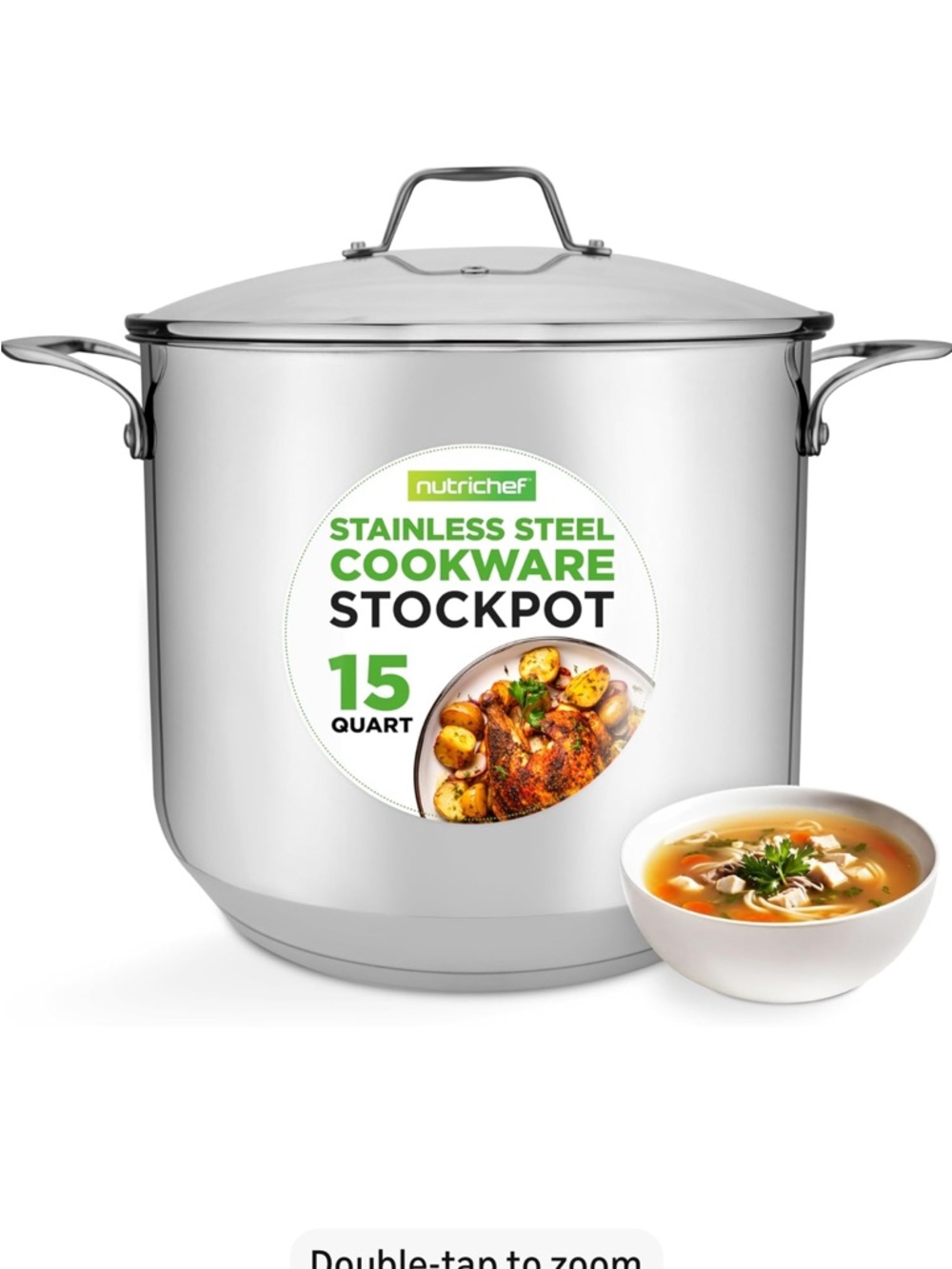 Nutrichef Stainless Steel 15-Quart Stockpot - Silver